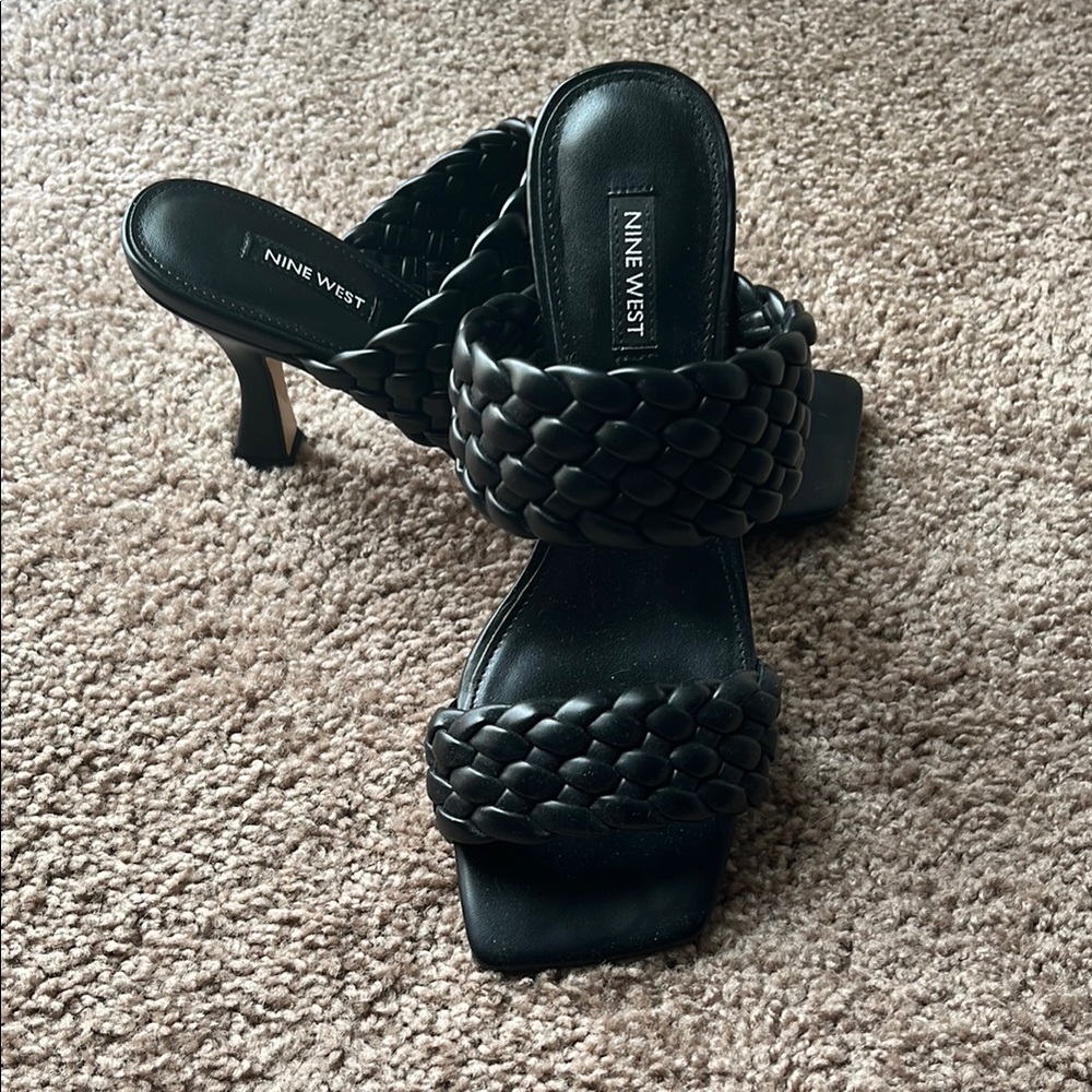 NINE WEST Black Braided Heels
